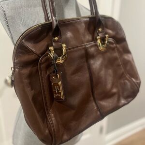 B. Makowsky Rich Brown Leather Shoulder Bag